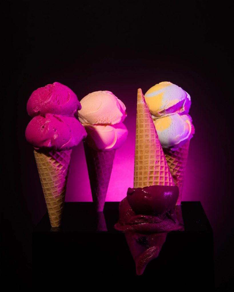 Four ice cream cones as part of the Jeni's Punk Stargonaut Collection